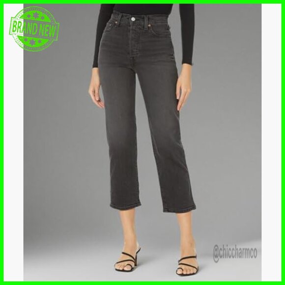 High Rise Straight Ankle Jeans, 99% Cotton Stretch, Button Fly - Picture 4 of 5